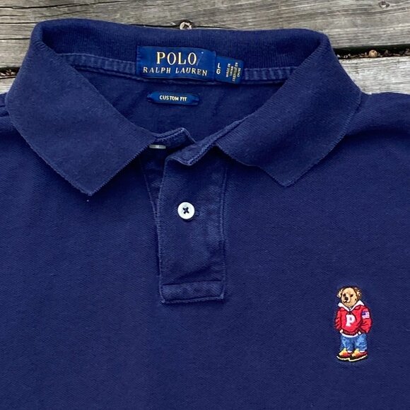 Vintage Polo Ralph Lauren Polo Bear Embroidered Logo Shirt Large Blue - Picture 1 of 5